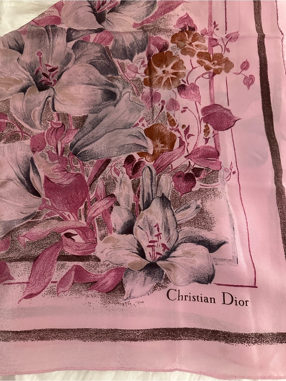 Christian Dior Pink Floral Square Scarf - Picture 3 of 11